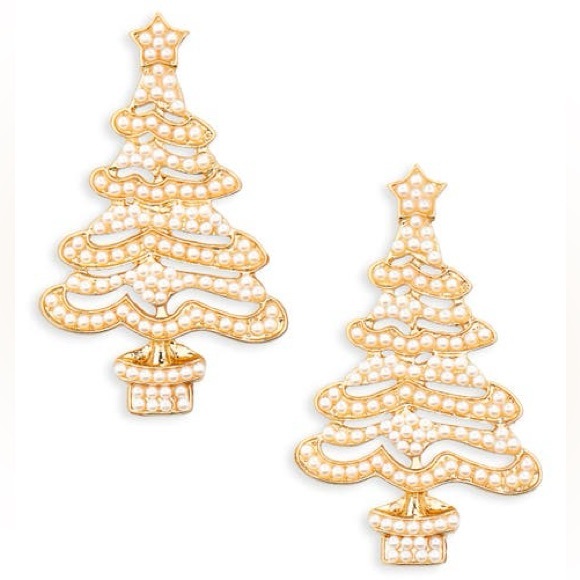 Leith Jewelry - Leith Pearl Christmas Tree Earrings Gold Holiday Festive Statement Jewelry Gift‎